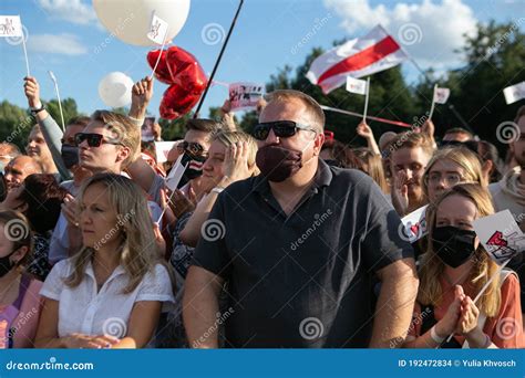 Crowd of People in the Park during the Presidential Election Campaign 2020 in Belarus. Elections ...