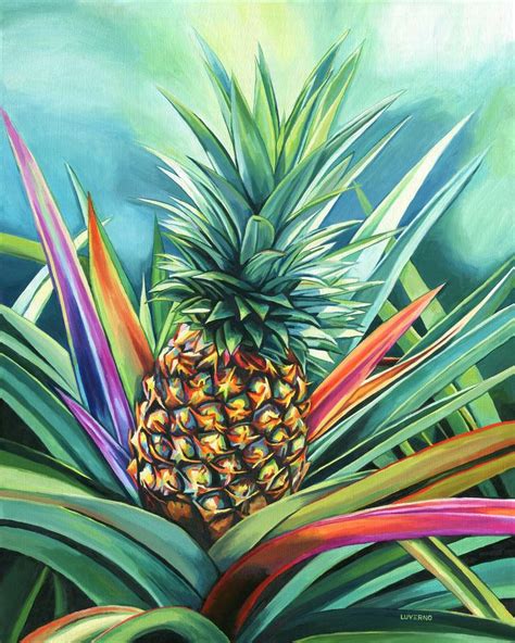 Pineapple painting on canvas, 'Tropical sunshine' Painting by Lucía Verdejo | Saatchi Art