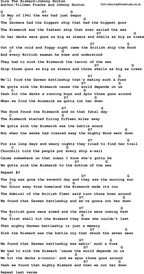 Country Music:Sink The Bismark-Johnny Horton Lyrics and Chords