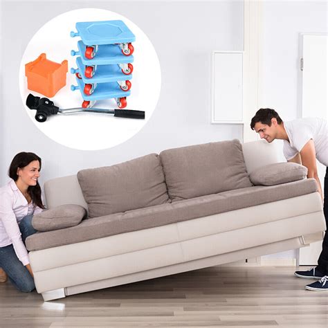 Household Transport Heavy Furniture Mover Wheeled Rollers Bar Set (Blue) | eBay