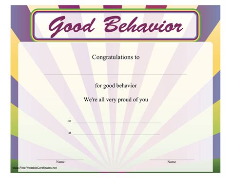 Good Behaviour Certificate Template Download Printable PDF | Templateroller