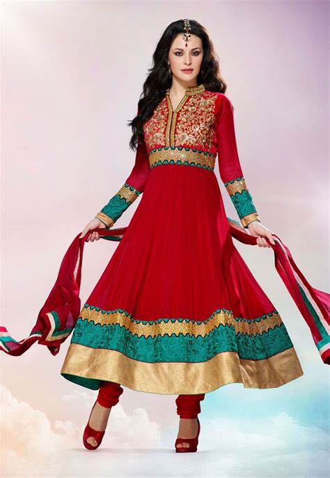 #Red Faux Georgette #Anarkali Churidar Kameez Crinoline Dress, Informal Dress, Salwar Kameez ...