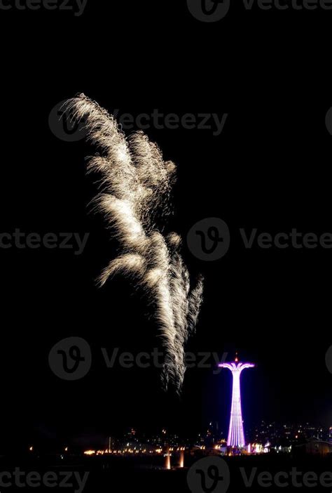 Coney Island Beach Fireworks 15991485 Stock Photo at Vecteezy