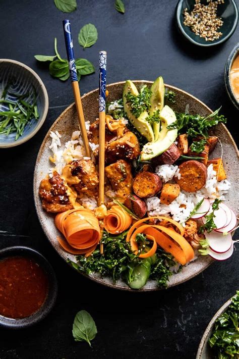 Sheet Pan Korean Chicken Bowl with Sweet Potatoes and Yum Yum Sauce. - Half Baked Harvest