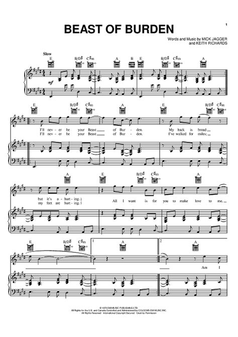 Beast Of Burden" Sheet Music by Bette Midler for Piano/Vocal/Chords - Sheet Music Now