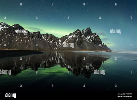 Northern Lights at Stokksnes/Vestrahorn, Iceland Stock Photo - Alamy