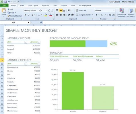 Simple Monthly Budget Spreadsheet for Excel 2013