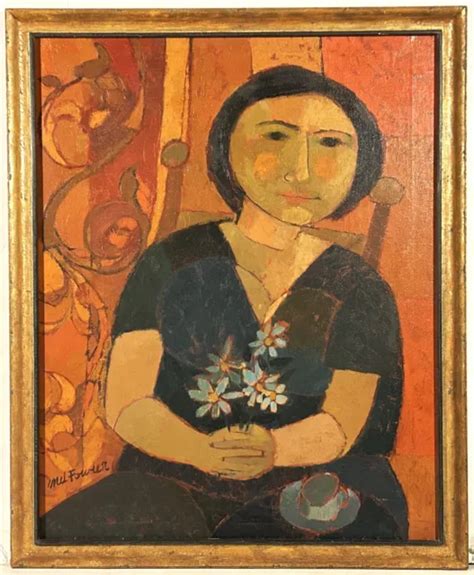 MEL FOWLER 20TH c American MID CENTURY MODERN Portrait Painting Seated Woman $695.00 - PicClick