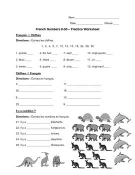 French Numbers 0-30 Worksheet by Exploring French and Spanish | TPT