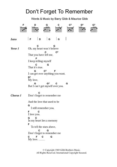 Don't Forget To Remember by Bee Gees Sheet Music for Guitar Chords/Lyrics at Sheet Music Direct