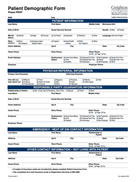 Free patient demographic form template: Fill out & sign online | DocHub