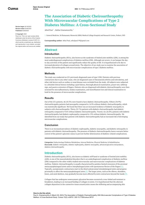 (PDF) The Association of Diabetic Cheiroarthropathy With Microvascular ...