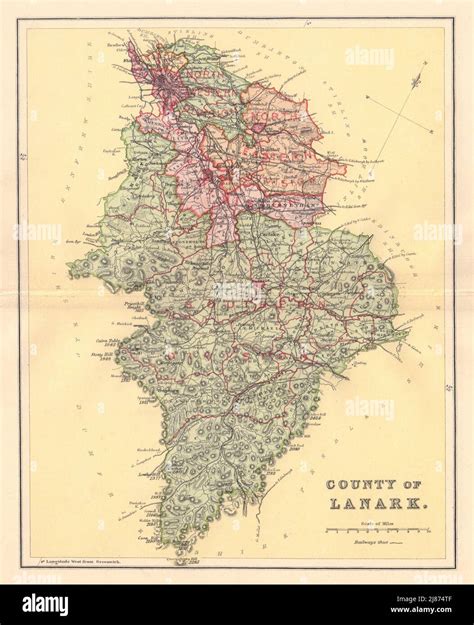 LANARKSHIRE antique county map. Parishes. Glasgow. Scotland. LIZARS 1895 Stock Photo - Alamy