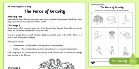 FREE! - Force of Gravity Worksheet | Primary Resources Gravity