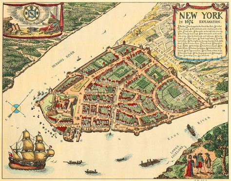 New York, 1674, Lower Manhattan, Vintage Map - Battlemaps.us | Vintage ...