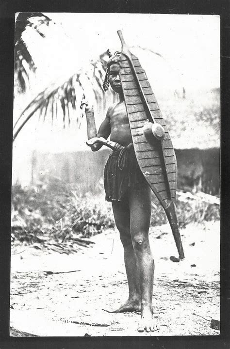 Dayak Warrior rppc Shield Borneo Indonesia 2 stamps 20s | Borneo ...