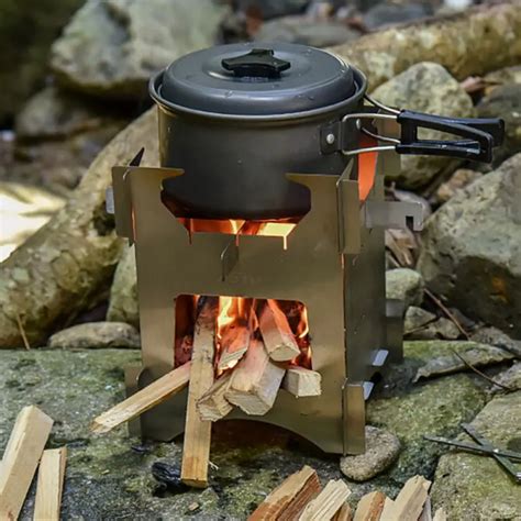 Camping Stove Portable Outdoor Folding Titanium Wood Stove Burning for Backpacking Survival ...