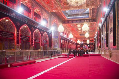 Imam Hussain Holy Shrine covers courtyard with red carpet in preparation for Ashura rituals ...