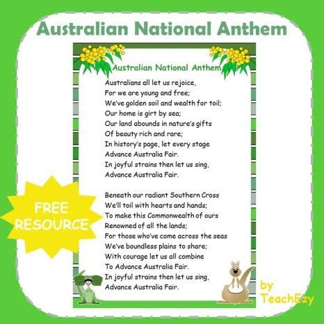 Australian National Anthem Poster. A handy resource for any Australian ...