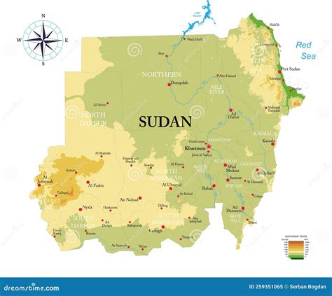 Sudan Highly Detailed Physical Map Stock Vector - Illustration of ...