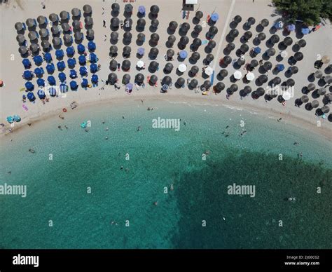 Aerial View Of Sarakiniko Beach, Blue Lagoon Crystal Waters, Greek ...