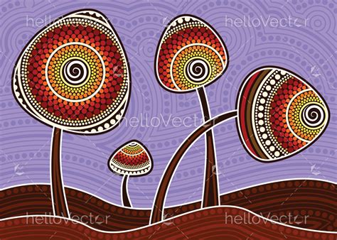 Tree on the hill, Aboriginal tree, Aboriginal art vector painting with ...
