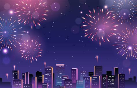 Cityscape Background with Fireworks 7669077 Vector Art at Vecteezy