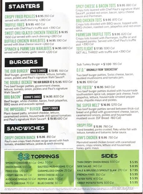 Menu of Wahlburgers in Las Vegas, NV 89109