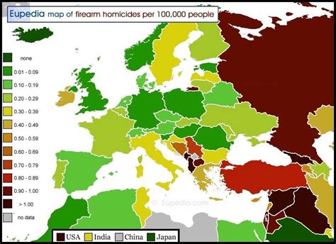 Statistics map of Europe firearm homicides and homicides in general : r ...