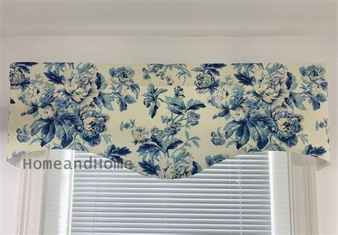 Scalloped Valance. Waverly Valance. Blue Ivory Tan Grey. Lined Window Valance. Window Treatments ...