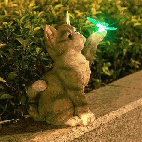 Solar Garden Cat Statue Art Luminous Resin Animal Statue Ornament (Light Grey) * | eBay