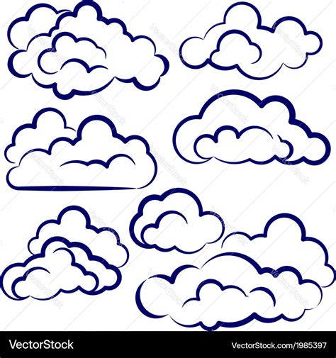 Clouds collection sketch cartoon Royalty Free Vector Image