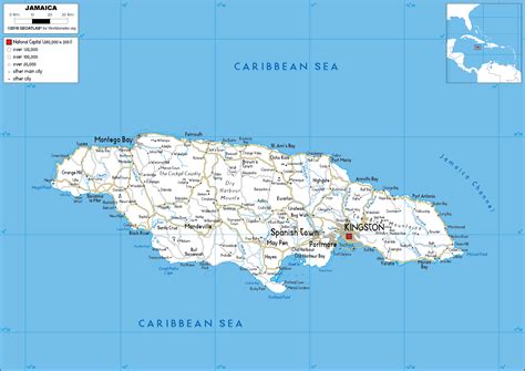 Large Detailed Road And Physical Map Of Jamaica Jamaica Large Detailed ...