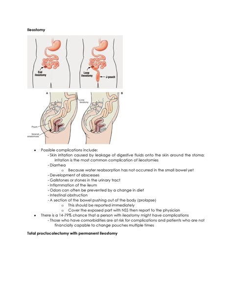 Ileostomy - Ileostomy Possible complications include: Skin irritation caused by leakage of ...