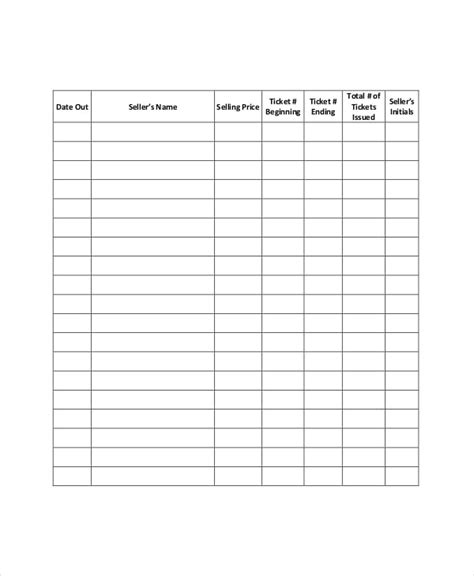 Blank Inventory Control Sheet