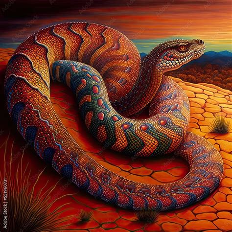 Rainbow serpent Australian Aboriginal dreamtime creation of Australia, its mountains rivers ...