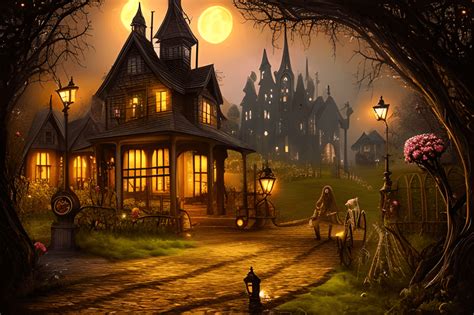 Stunning Magical Night Gothic Western Township · Creative Fabrica