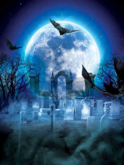 2021 Halloween Night Full Moon Bat Vinyl Photography Backdrops Dark Forest Gothic Graveyard ...