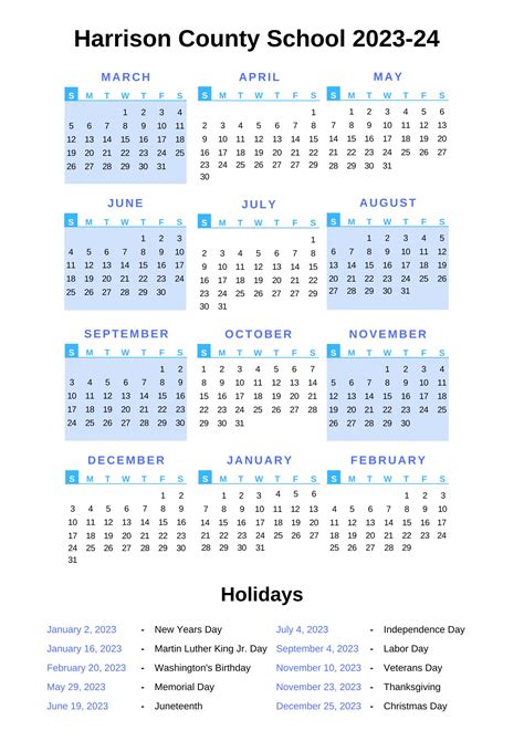 Harrison County Schools Calendar 2023-24 With Holidays