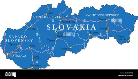 Highly detailed vector map of Slovakia with administrative regions, main cities and roads Stock ...