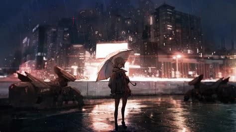 Rainy city, Anime, City, Rain, Young woman (2560x1440) - Desktop ...