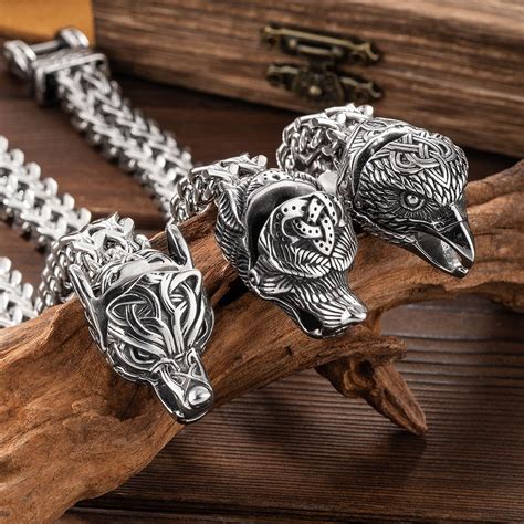 Customized Viking Norse Jewelry, Stainless Steel Wolf Eagle Dragon Head ...