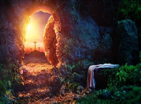 Buy Leowefowa 10x8ft Resurrection of Jesus Easter Backdrop Sunrise Empty Jesus Tomb Remote Holy ...