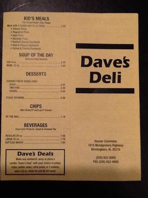 Dave's Deli Menu, Menu for Dave's Deli, Hoover, Birmingham - Urbanspoon ...