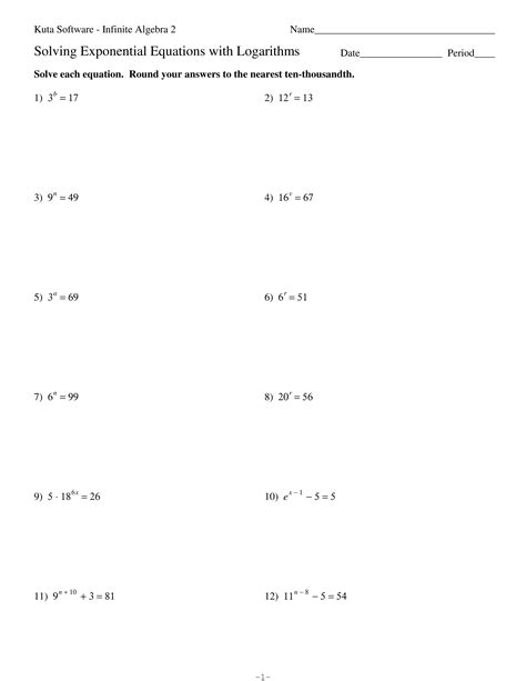 Exponential Functions And Logarithms Worksheet