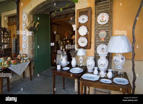 Souvenir shop with faience / pottery at Moustiers-Sainte-Marie Stock Photo, Royalty Free Image ...