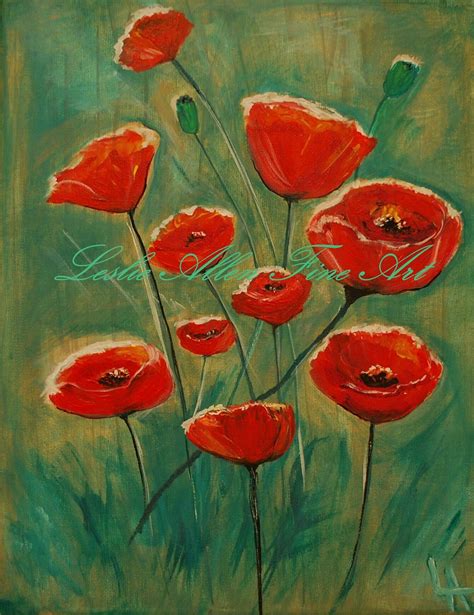 Poppy Poppies Red Painting Poppie Abstract by LeslieAllenFineArt