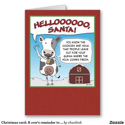 Funny Cow Tries to Get Santa's Attention Christmas Holiday Card ...