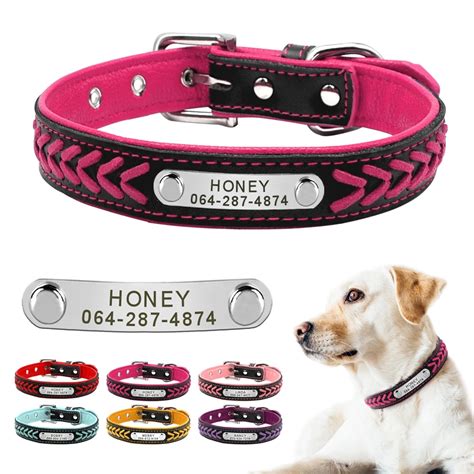 Leather Dog Collar Personalized Collars With NamePlate Customized Pet ...