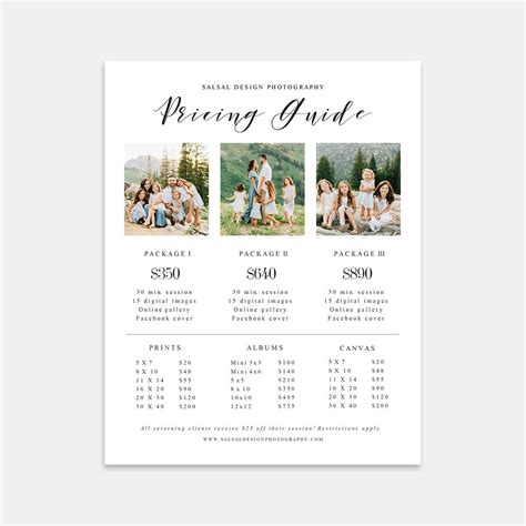 Price List Template Photography